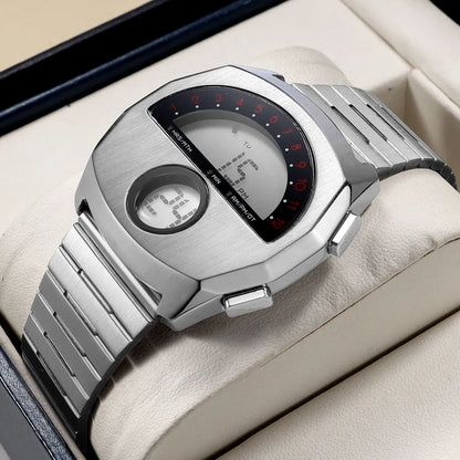 Retro Futuristic Stainless Steel Digital Wristwatch