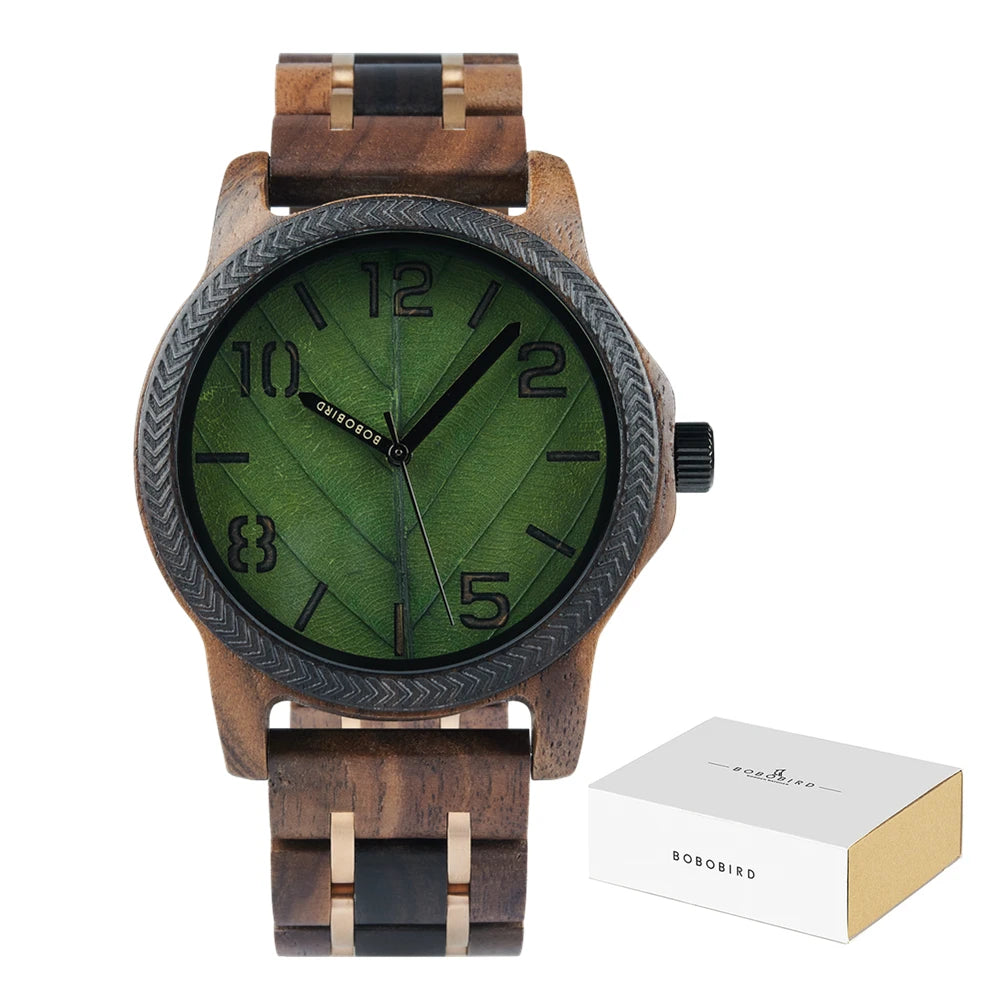 BB Leaf Dial Design Wooden Wristwatch
