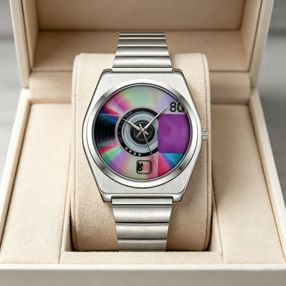 Retro Record Dial Quartz Watch for Men Y2K Style Waterproof Luminous Steel Disc Creative Male Clock