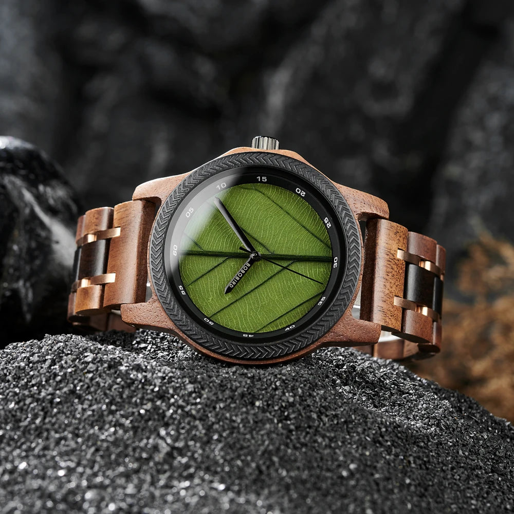 BB Leaf Dial Design Wooden Wristwatch