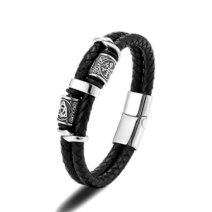 Vintage Vikings Compass Multilayer Leather Valknut Bangle Scandinavian Bracelet