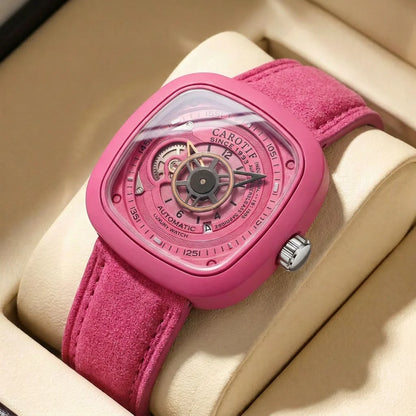 1pcs Men's Pink Dial Alloy Strap Vintage Fashion Open Heart Fashion Details Quartz Watch for Daily Business Party Holiday