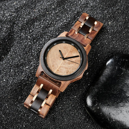 BB Leaf Dial Design Wooden Wristwatch