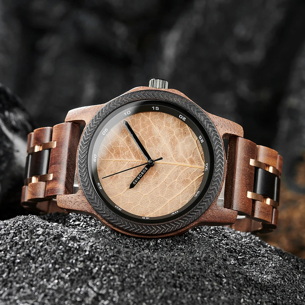 BB Leaf Dial Design Wooden Wristwatch