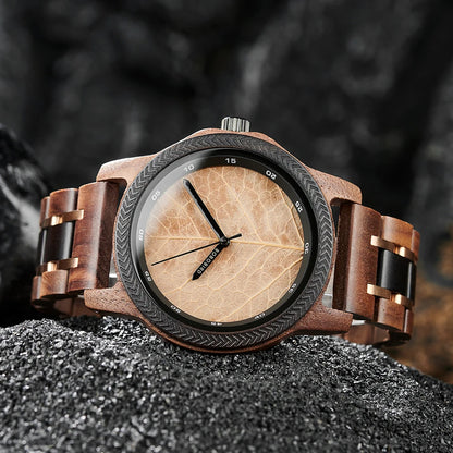 BB Leaf Dial Design Wooden Wristwatch