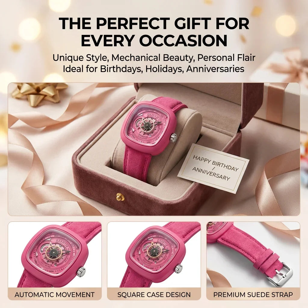 1pcs Men's Pink Dial Alloy Strap Vintage Fashion Open Heart Fashion Details Quartz Watch for Daily Business Party Holiday