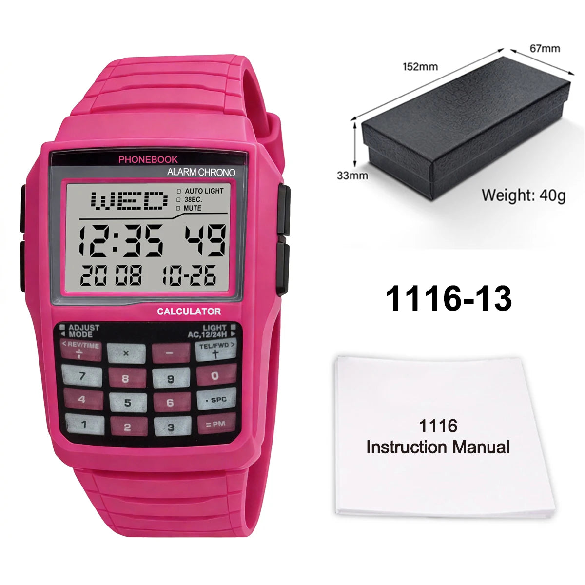 Digital Square Retro Student Calculator Multi Functional LED Night Light Electronic Digital Watch