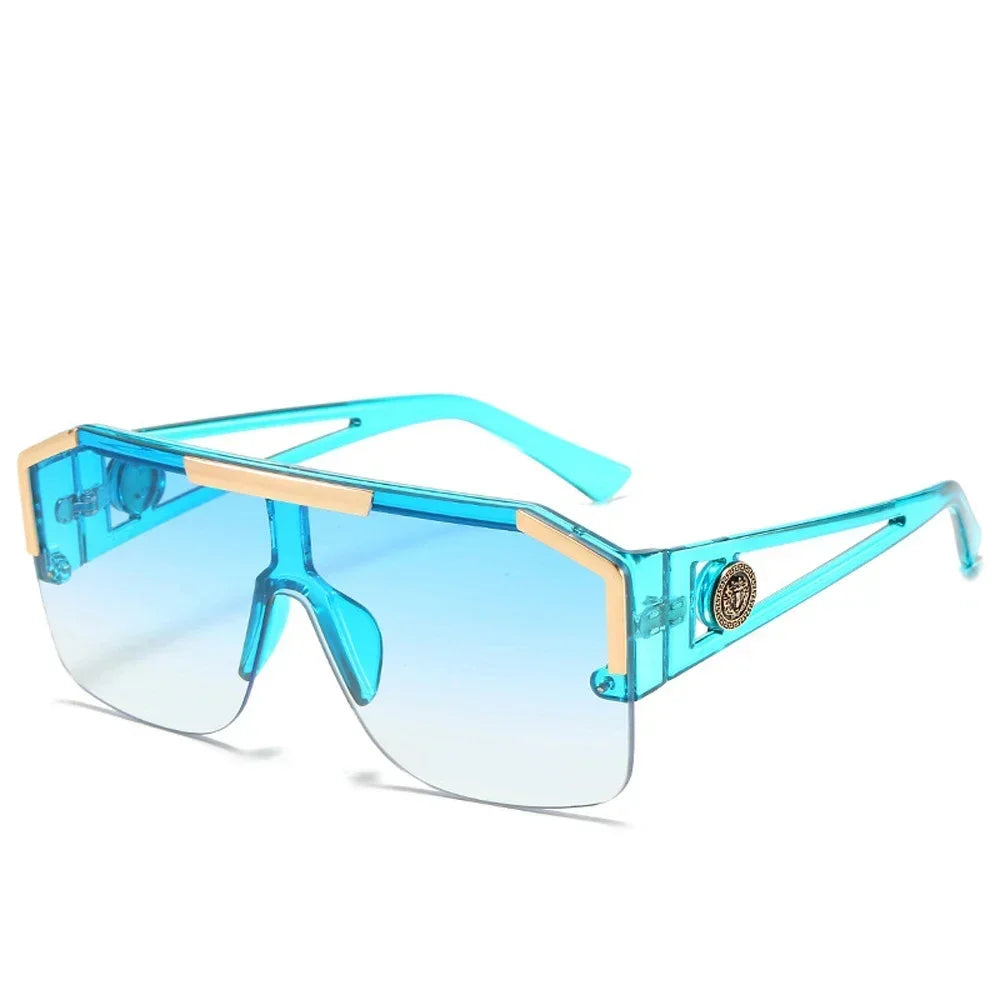 Italian Inspired Design Vintage Metal Big Frame Semi-Rimless Sunglasses