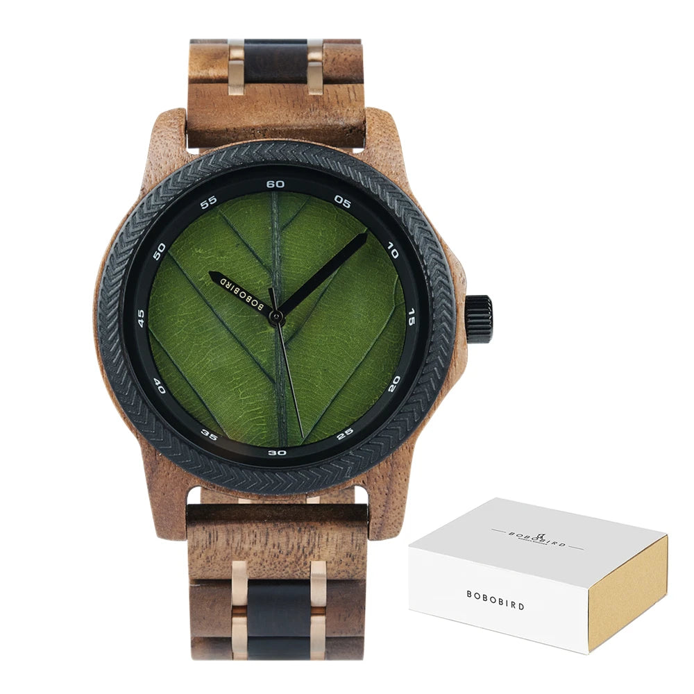 BB Leaf Dial Design Wooden Wristwatch