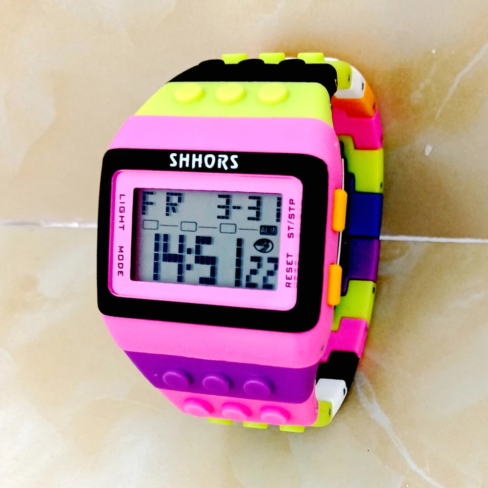 SHHORS Building Blocks Plastic Waterproof Sport Digital Watches