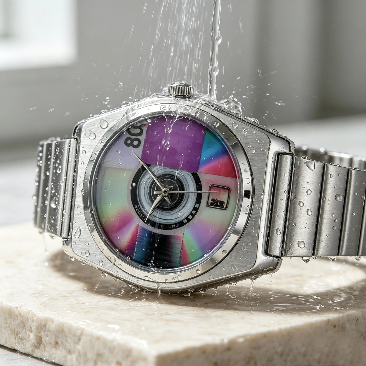Retro Record Dial Quartz Watch for Men Y2K Style Waterproof Luminous Steel Disc Creative Male Clock