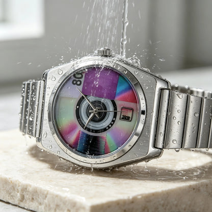 Retro Record Dial Quartz Watch for Men Y2K Style Waterproof Luminous Steel Disc Creative Male Clock