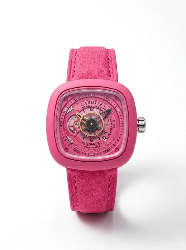 1pcs Men's Pink Dial Alloy Strap Vintage Fashion Open Heart Fashion Details Quartz Watch for Daily Business Party Holiday