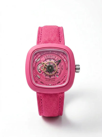 1pcs Men's Pink Dial Alloy Strap Vintage Fashion Open Heart Fashion Details Quartz Watch for Daily Business Party Holiday