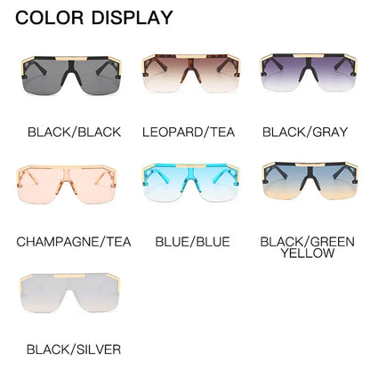 Italian Inspired Design Vintage Metal Big Frame Semi-Rimless Sunglasses