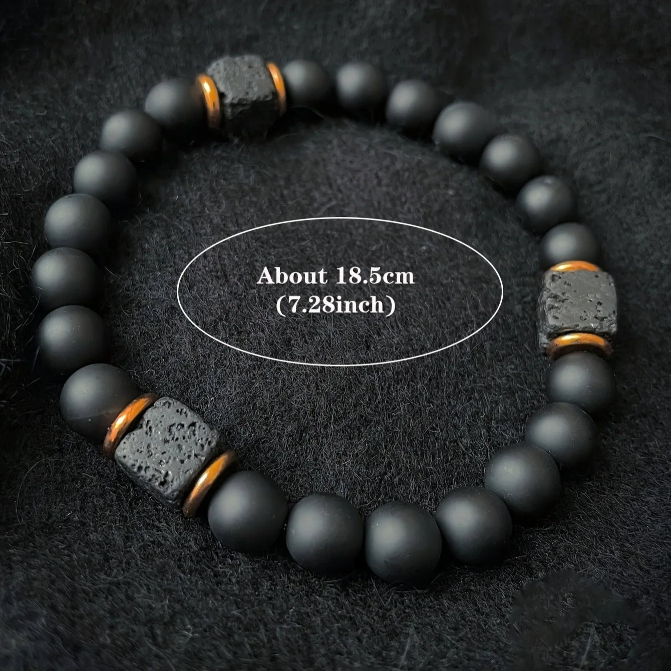Volcanic Stone Bracelet with Square Black Agate