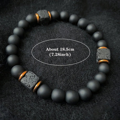 Volcanic Stone Bracelet with Square Black Agate