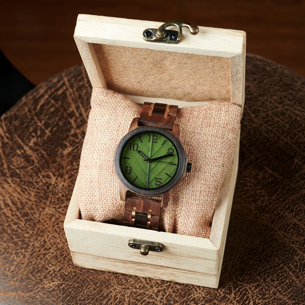 BB Leaf Dial Design Wooden Wristwatch