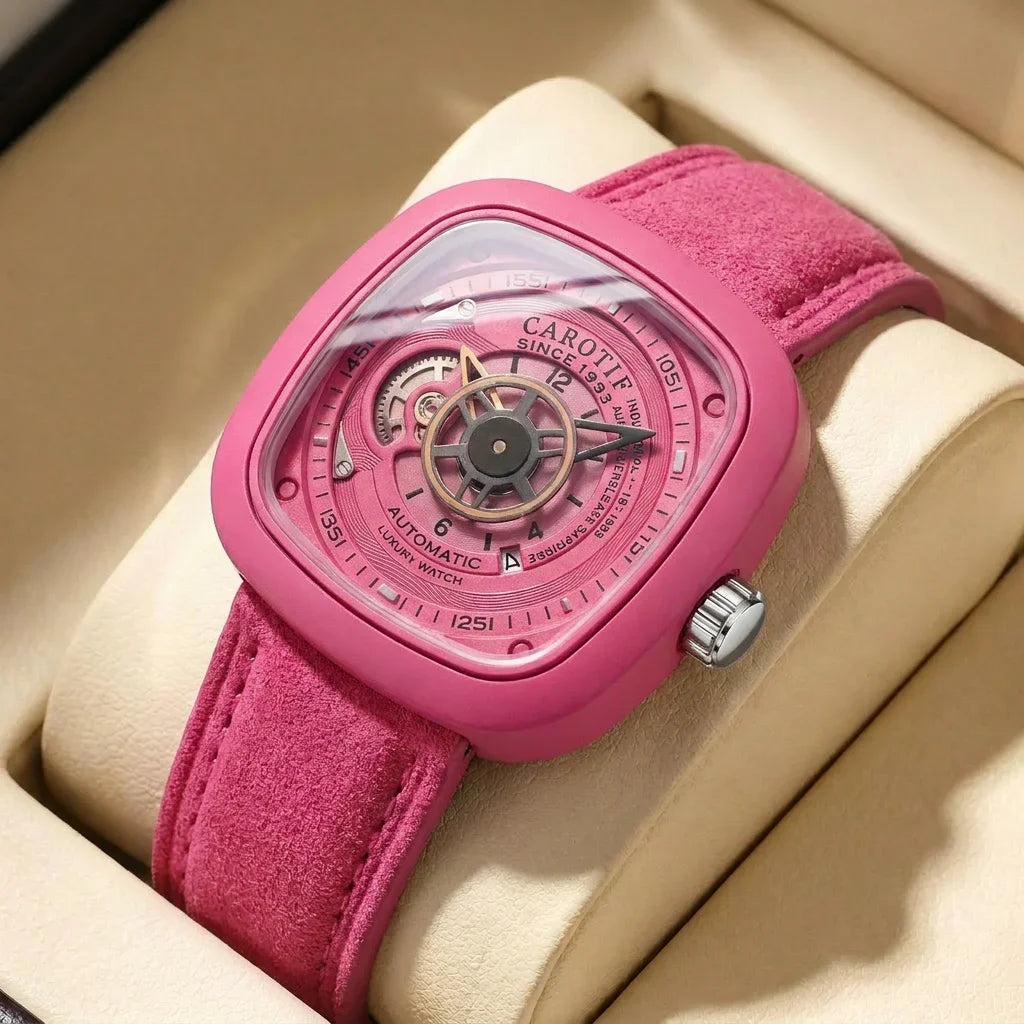 1pcs Men's Pink Dial Alloy Strap Vintage Fashion Open Heart Fashion Details Quartz Watch for Daily Business Party Holiday