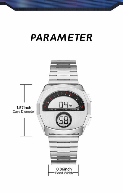 Retro Futuristic Stainless Steel Digital Wristwatch