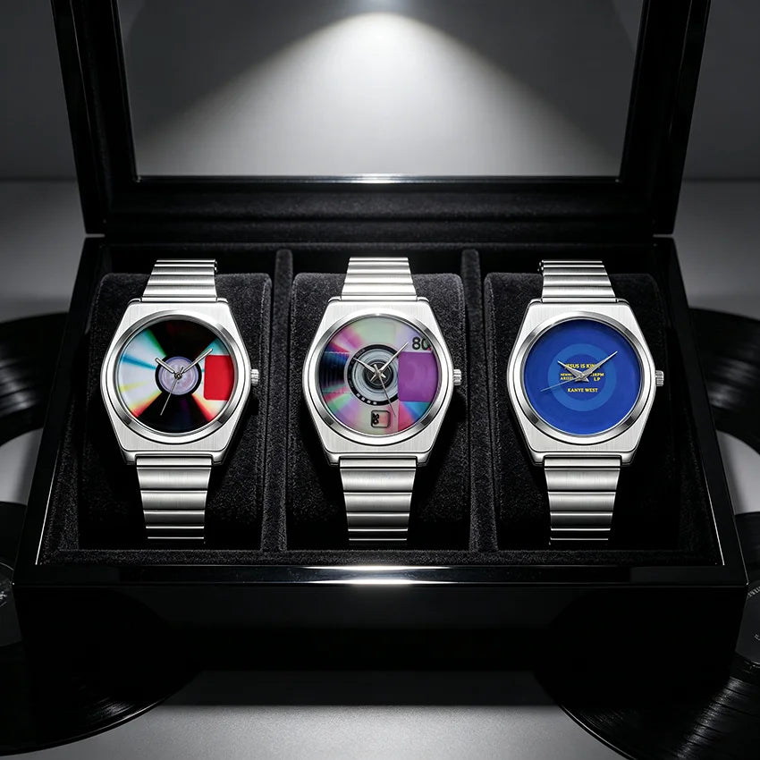 Retro Record Dial Quartz Watch for Men Y2K Style Waterproof Luminous Steel Disc Creative Male Clock