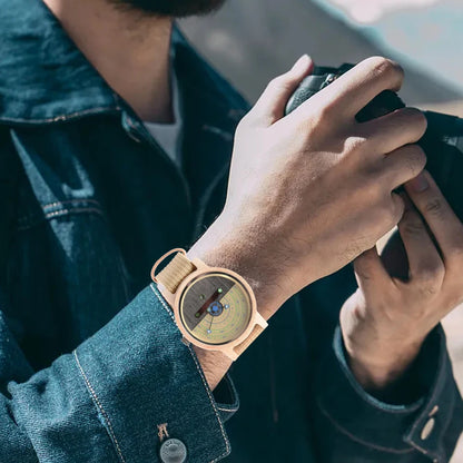 Round Design Wooden Bracelet Mechanical Wristwatch
