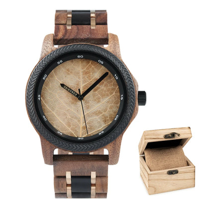 BB Leaf Dial Design Wooden Wristwatch
