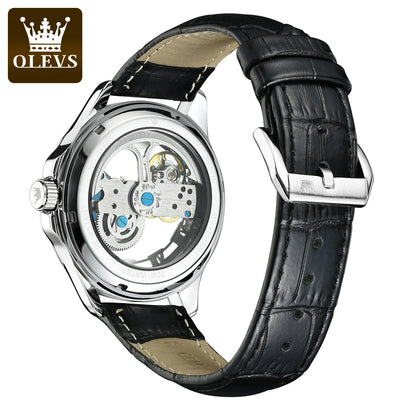 Olevs Hollow Automatic Leather Strap with Luminous Hand Wrist Watch