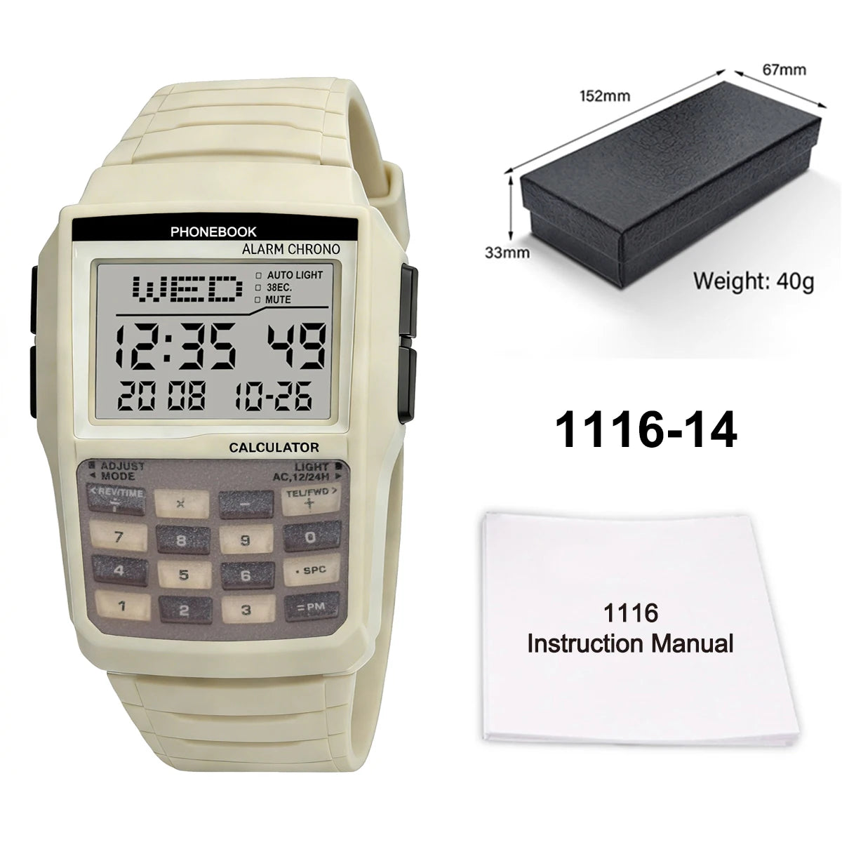 Digital Square Retro Student Calculator Multi Functional LED Night Light Electronic Digital Watch