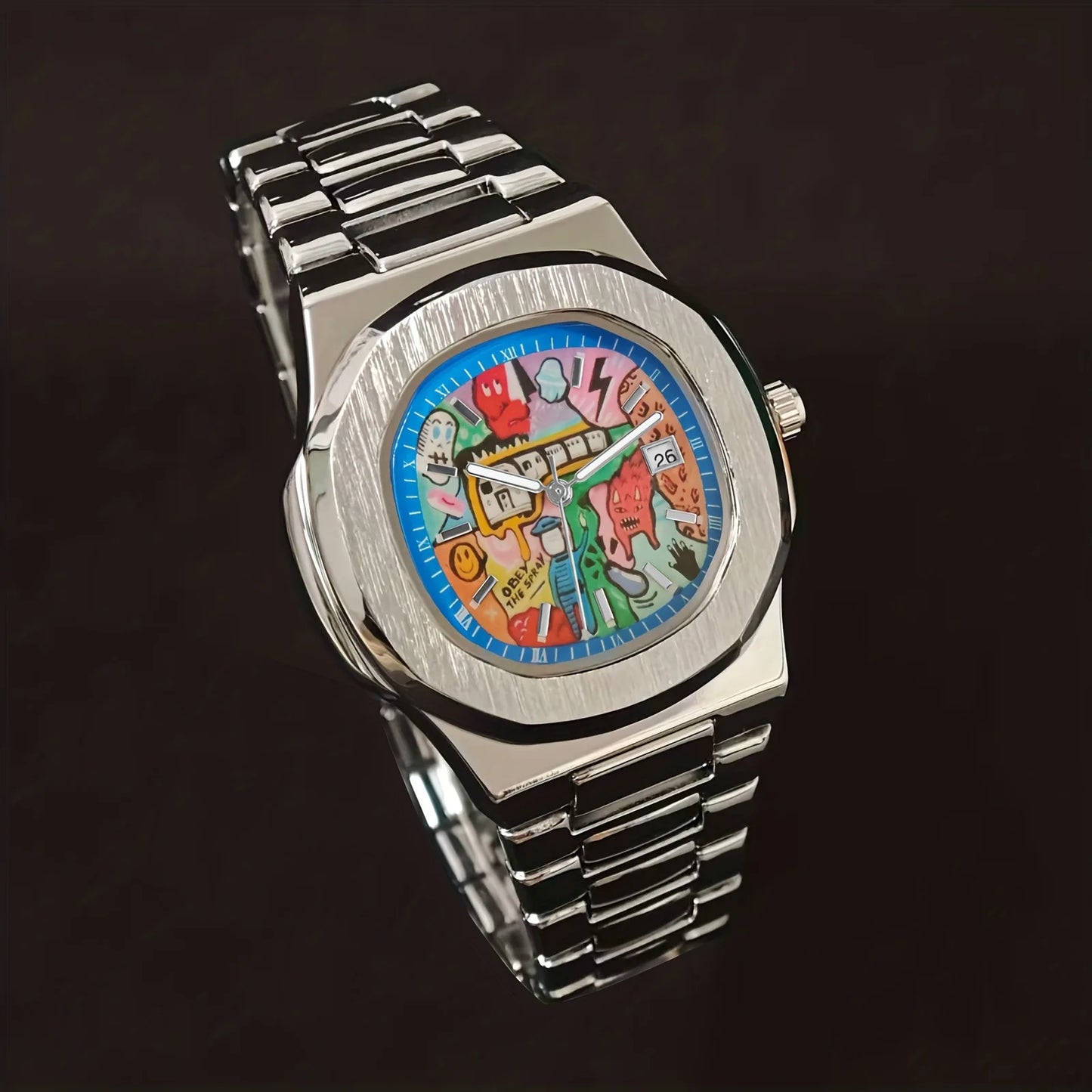 Stainless Steel Multicolor Square Classic Anime Inspired Concept Quartz Watch