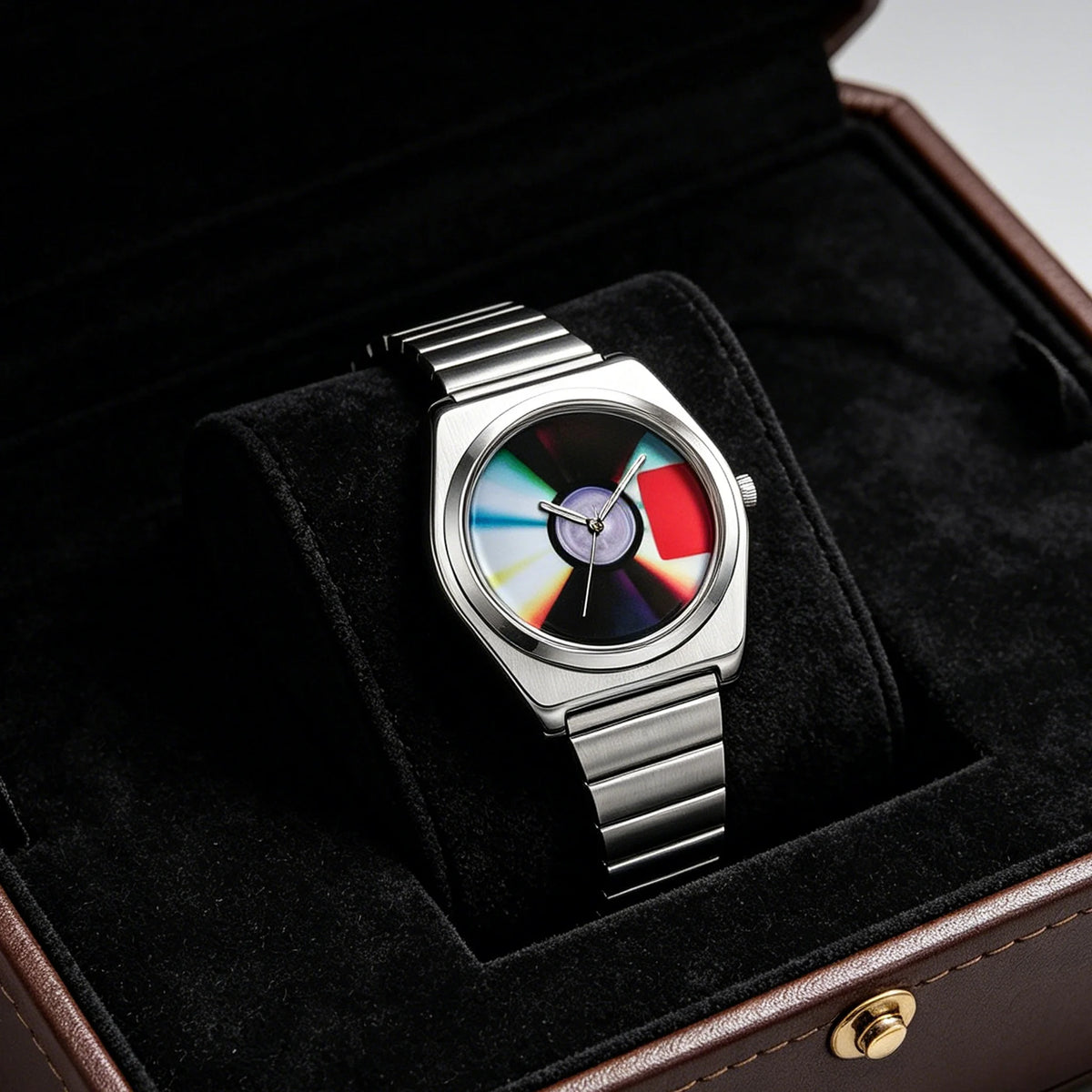Retro Record Dial Quartz Watch for Men Y2K Style Waterproof Luminous Steel Disc Creative Male Clock
