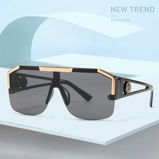 Italian Inspired Design Vintage Metal Big Frame Semi-Rimless Sunglasses