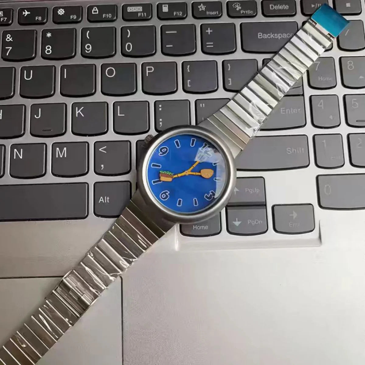 Burger & Not Work Cartoon Concept  Wristwatch