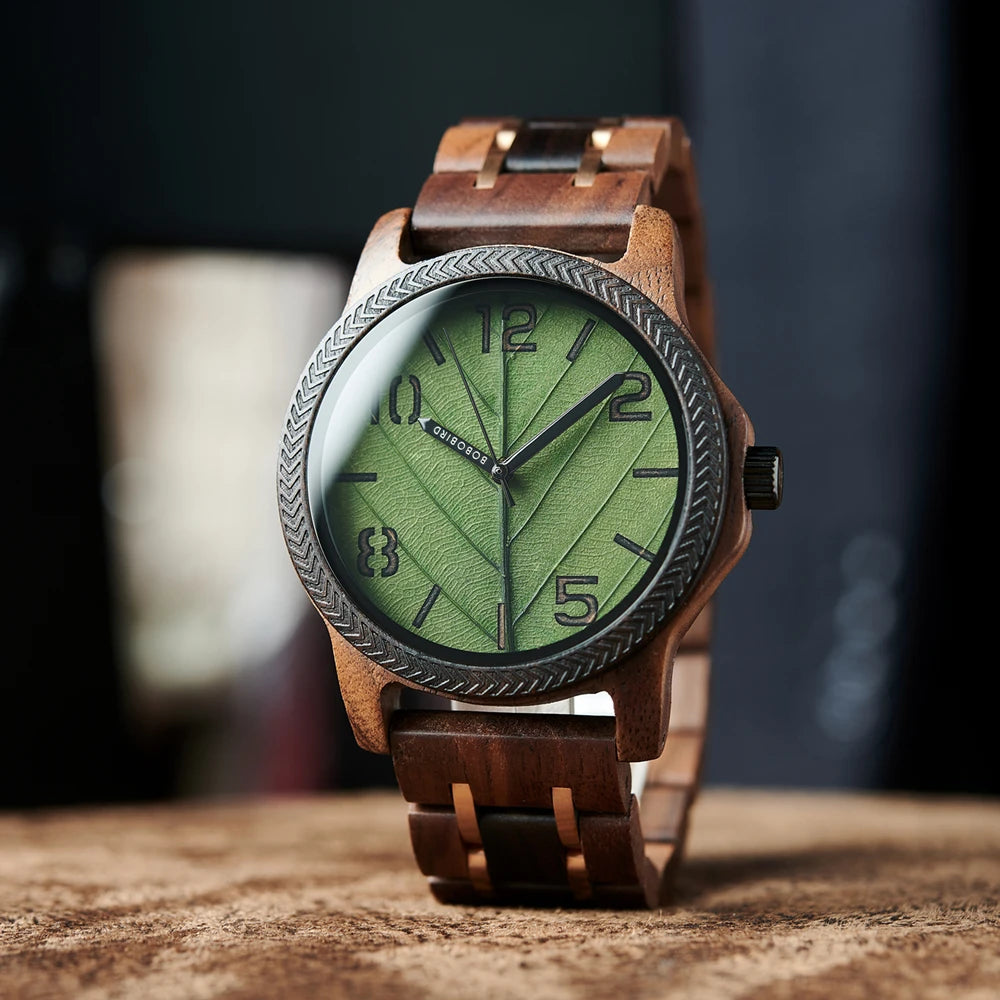 BB Leaf Dial Design Wooden Wristwatch