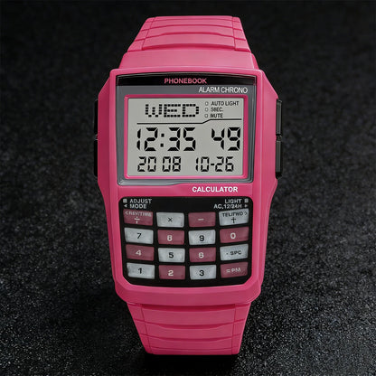 Digital Square Retro Student Calculator Multi Functional LED Night Light Electronic Digital Watch