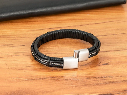 XQNI Stainless Steel Leather Bracelet Charm Jewelry Magnetic Clasp