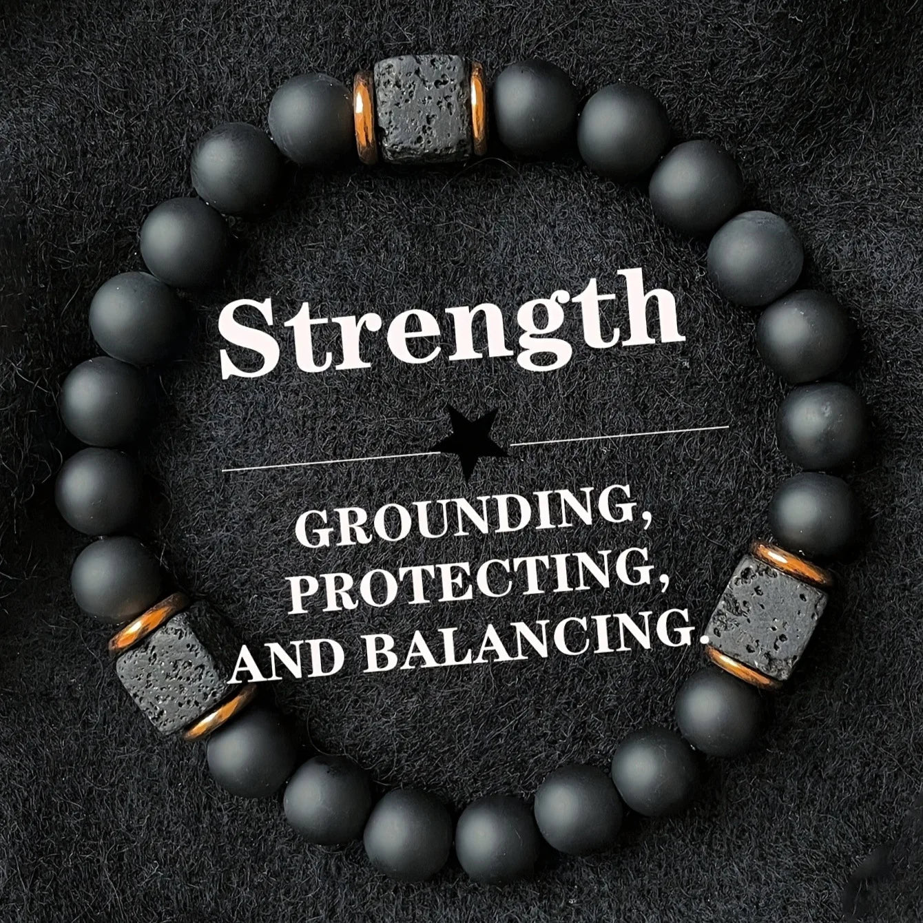 Volcanic Stone Bracelet with Square Black Agate