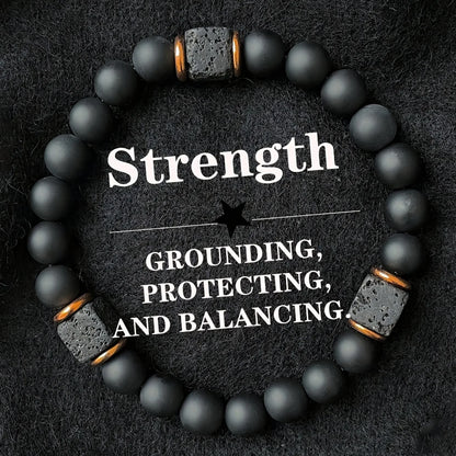 Volcanic Stone Bracelet with Square Black Agate