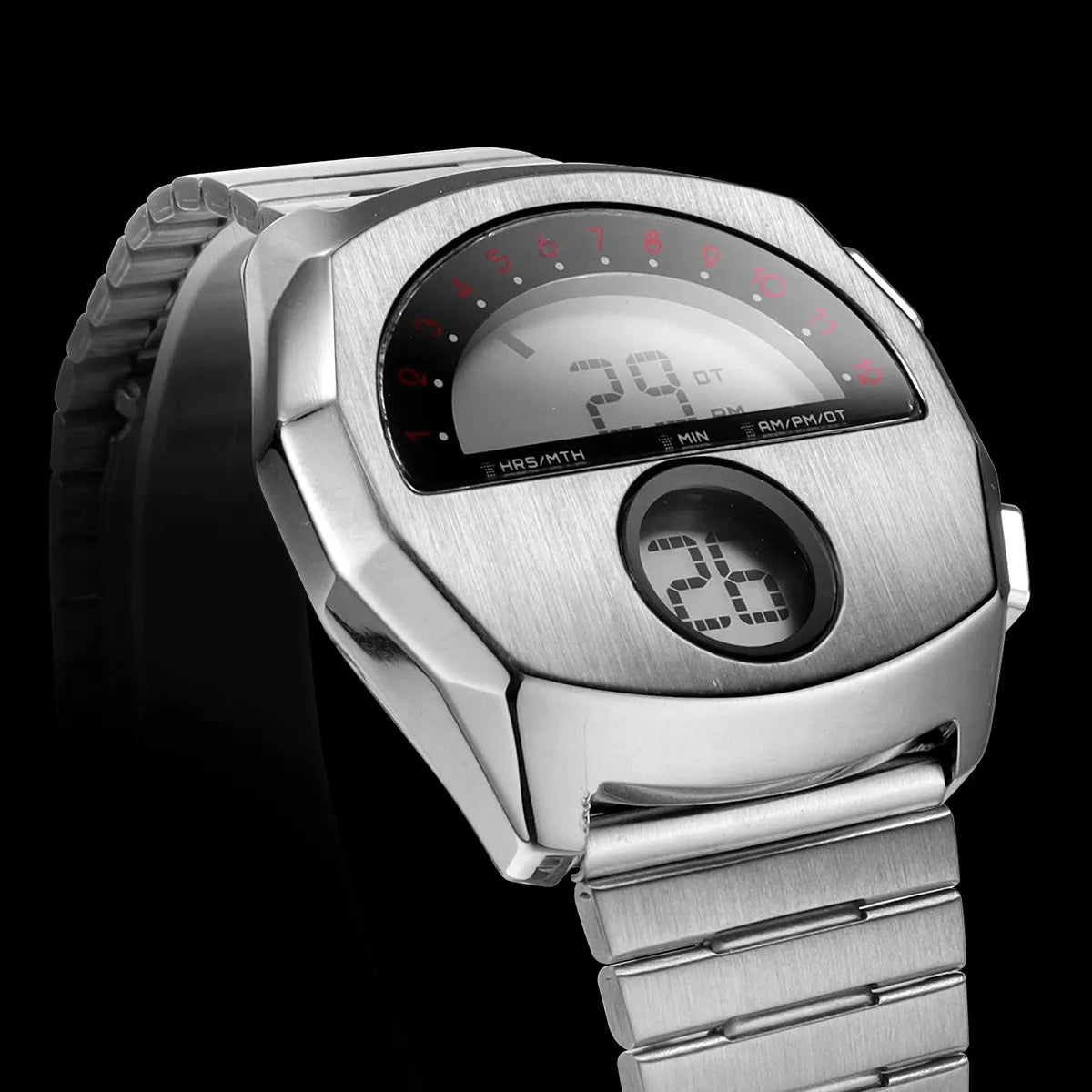 Retro Futuristic Stainless Steel Digital Wristwatch