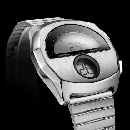 Retro Futuristic Stainless Steel Digital Wristwatch
