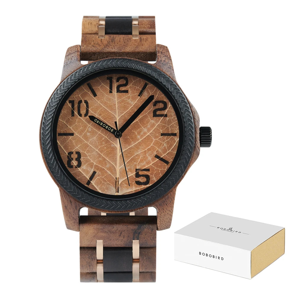 BB Leaf Dial Design Wooden Wristwatch