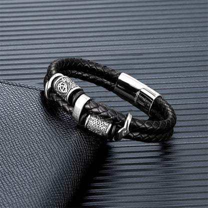 Vintage Vikings Compass Multilayer Leather Valknut Bangle Scandinavian Bracelet