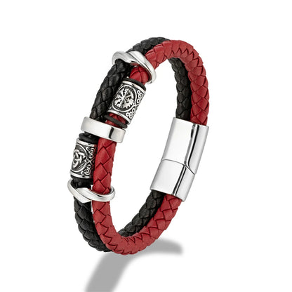 Vintage Vikings Compass Multilayer Leather Valknut Bangle Scandinavian Bracelet