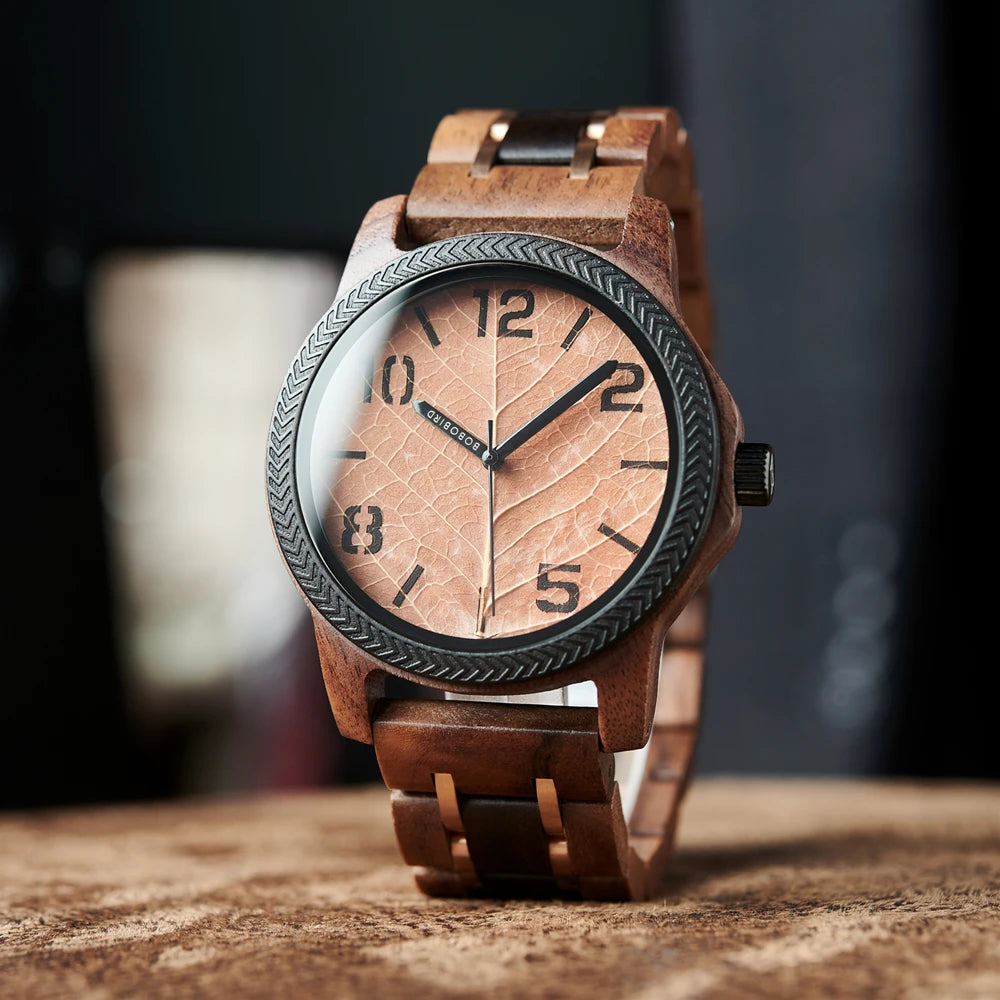 BB Leaf Dial Design Wooden Wristwatch