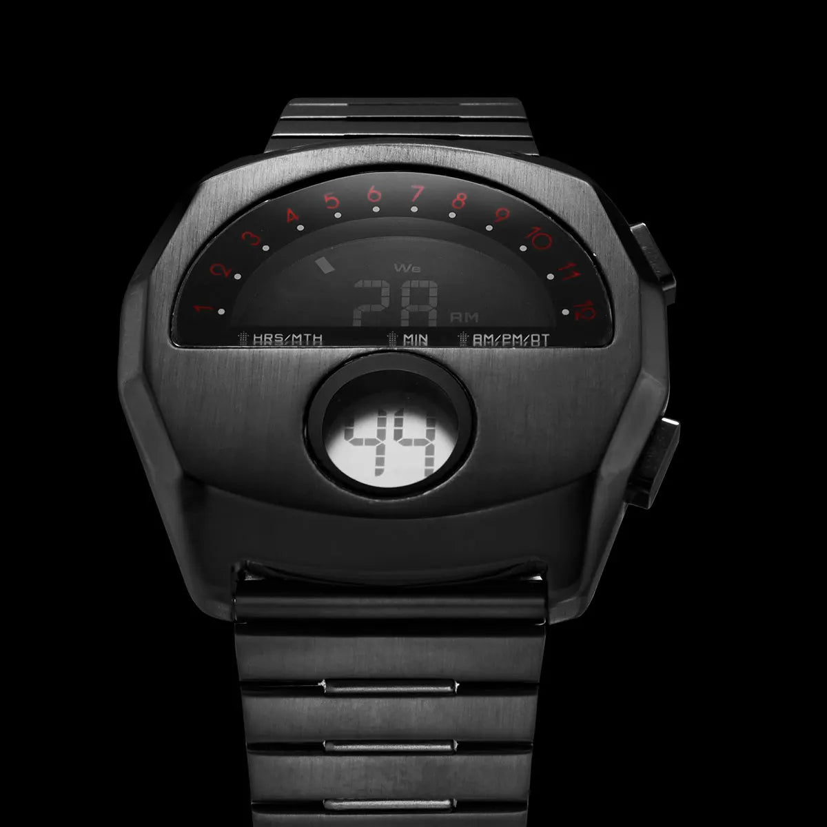 Retro Futuristic Stainless Steel Digital Wristwatch