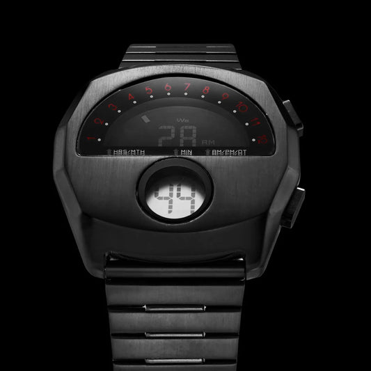 Retro Futuristic Stainless Steel Digital Wristwatch