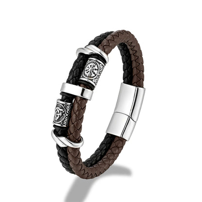 Vintage Vikings Compass Multilayer Leather Valknut Bangle Scandinavian Bracelet