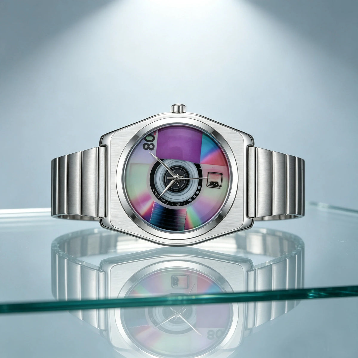 Retro Record Dial Quartz Watch for Men Y2K Style Waterproof Luminous Steel Disc Creative Male Clock