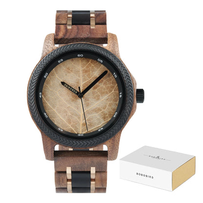 BB Leaf Dial Design Wooden Wristwatch