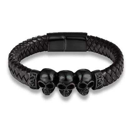 MKENDN Fashion Braided Leather Bracelets Skull Bracelet Punk Wrap Bracelet Stainless Steel Magnetic Buckle Fashion Bangles